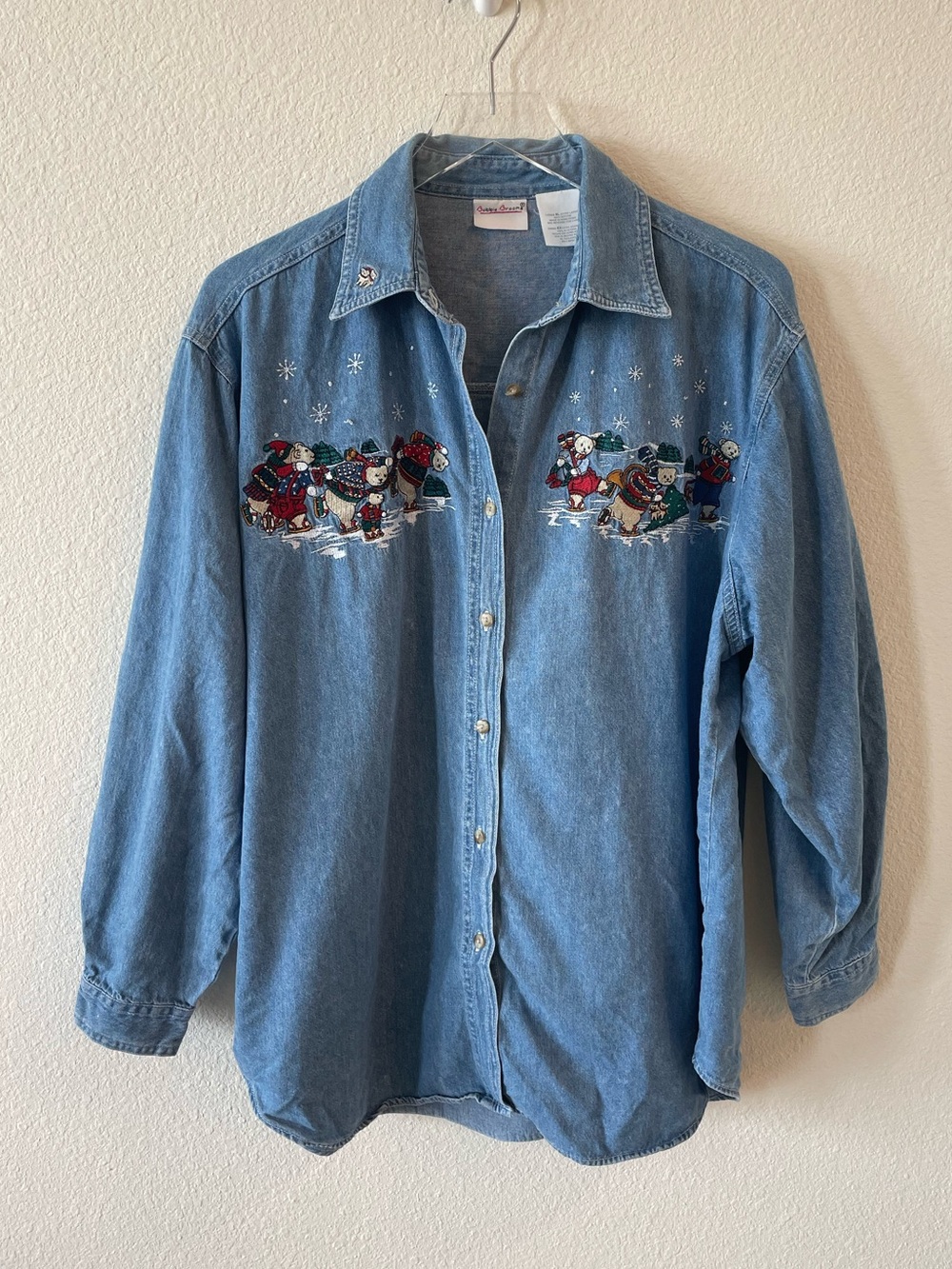 Bobbie Brooks Denim Button Down Grandma Christ Festive Snowman XL